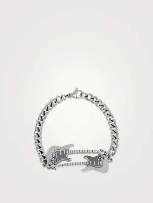 Silver Double Guitar Curb Link Bracelet