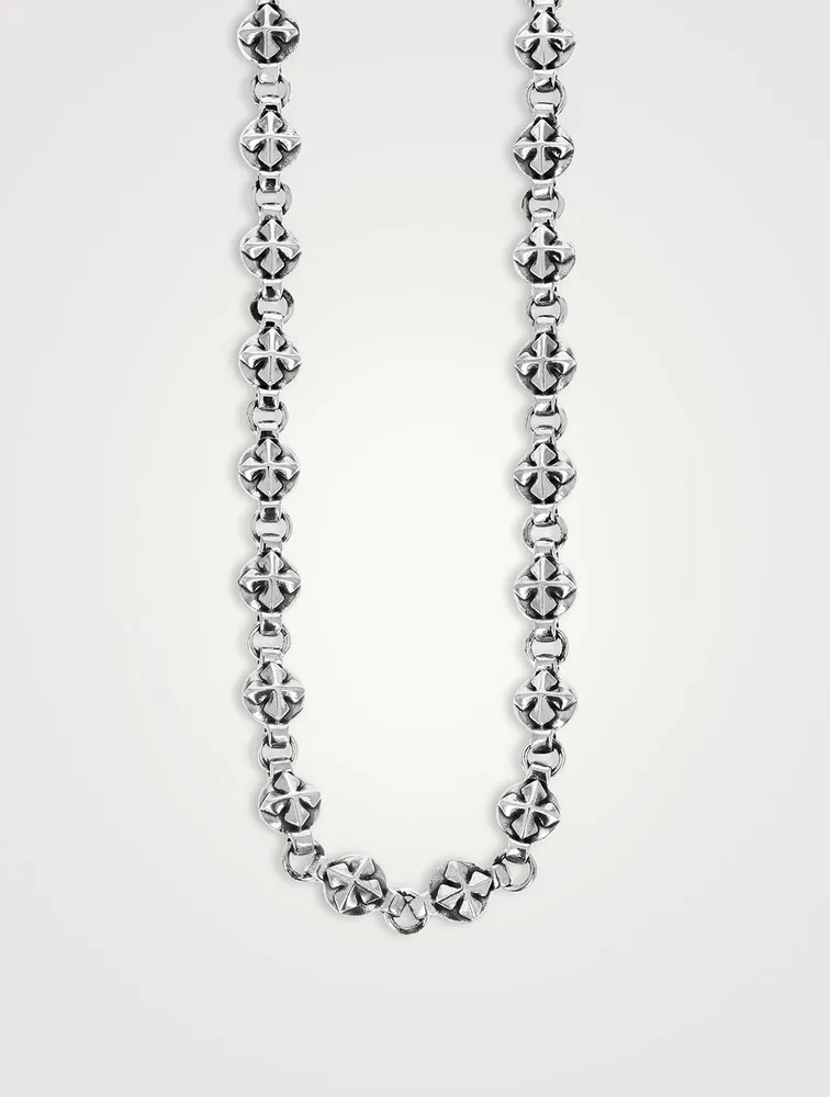 Silver Round MB Cross Link Chain Necklace