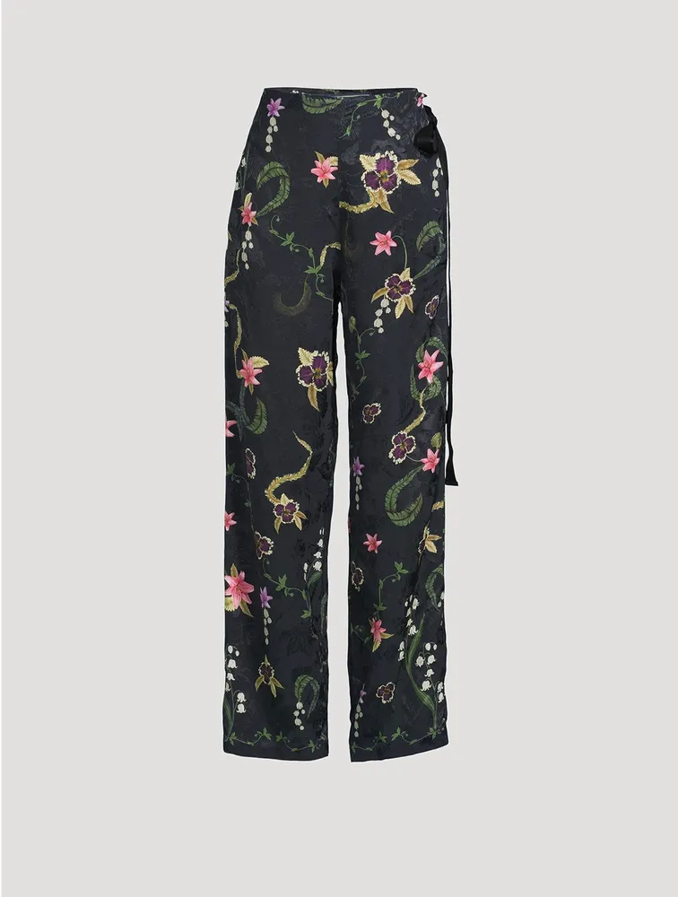 Memoria Tesoro Floral Jacquard Wide-Leg Trousers