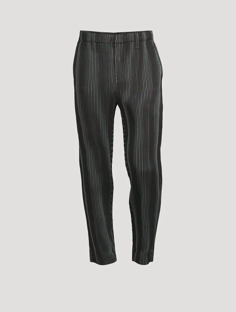 Tweed Pleats Straight-Leg Pants
