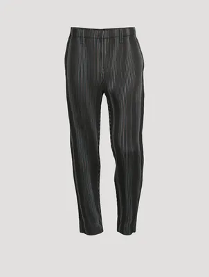 Tweed Pleats Straight-Leg Pants
