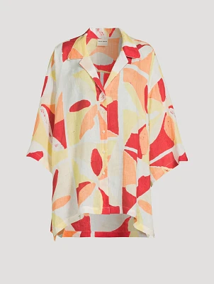Linen Shirt Sunset Tile Print