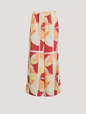 Linen Pants Sunset Tile Print