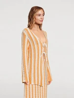 Knit Tie-Front Top Golden Stripe