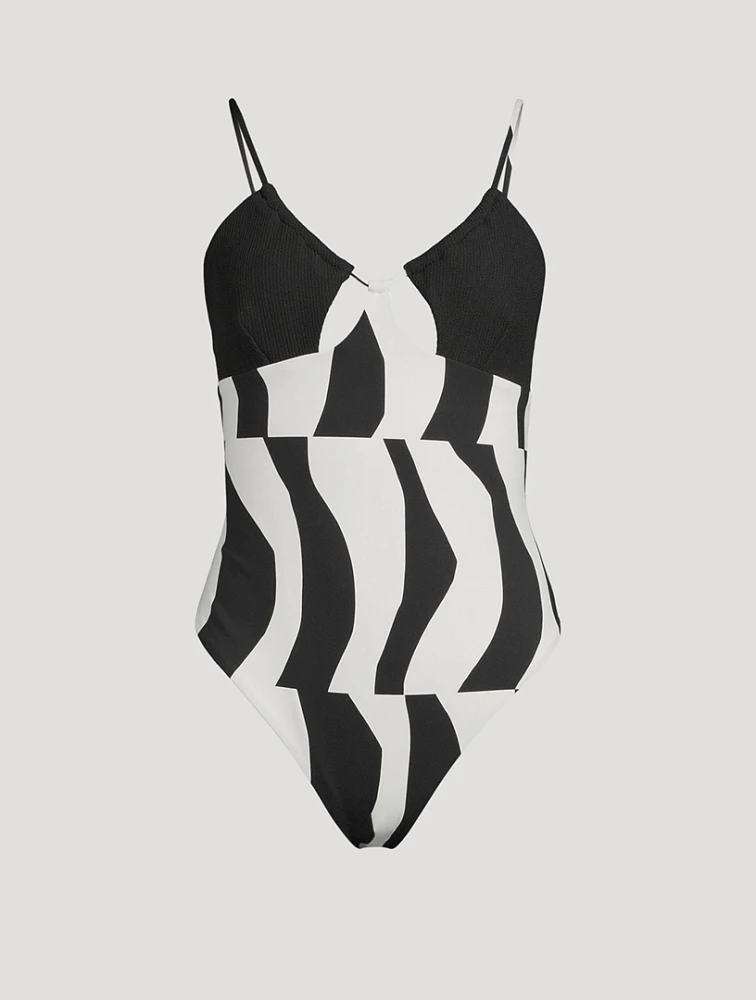 One-Piece Swimsuit Splice Print