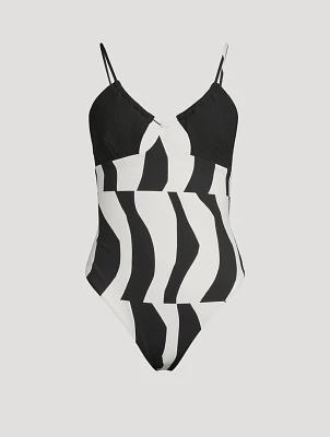 One-Piece Swimsuit Splice Print