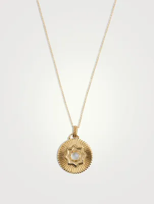 Aztec Rickie 14K Gold Moonstone Ripple Star Medallion Necklace