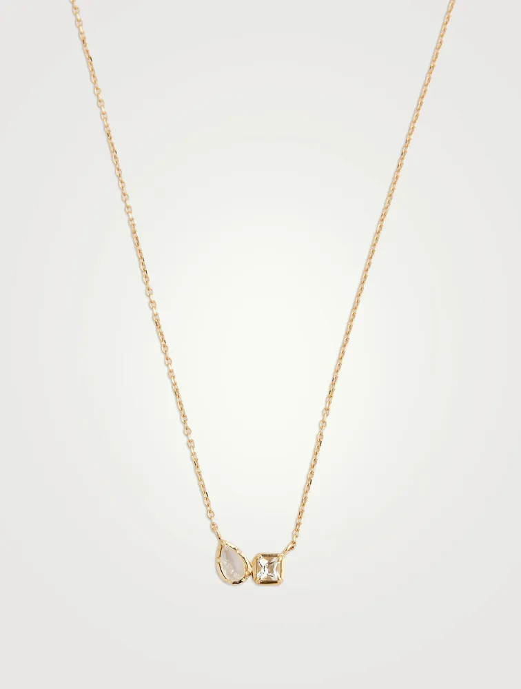 Mélia Toi Et Moi 14K Gold Necklace With Clear Topaz And Moonstone