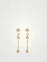 Aztec 14K Gold Single Chain Diamond Drop Earring
