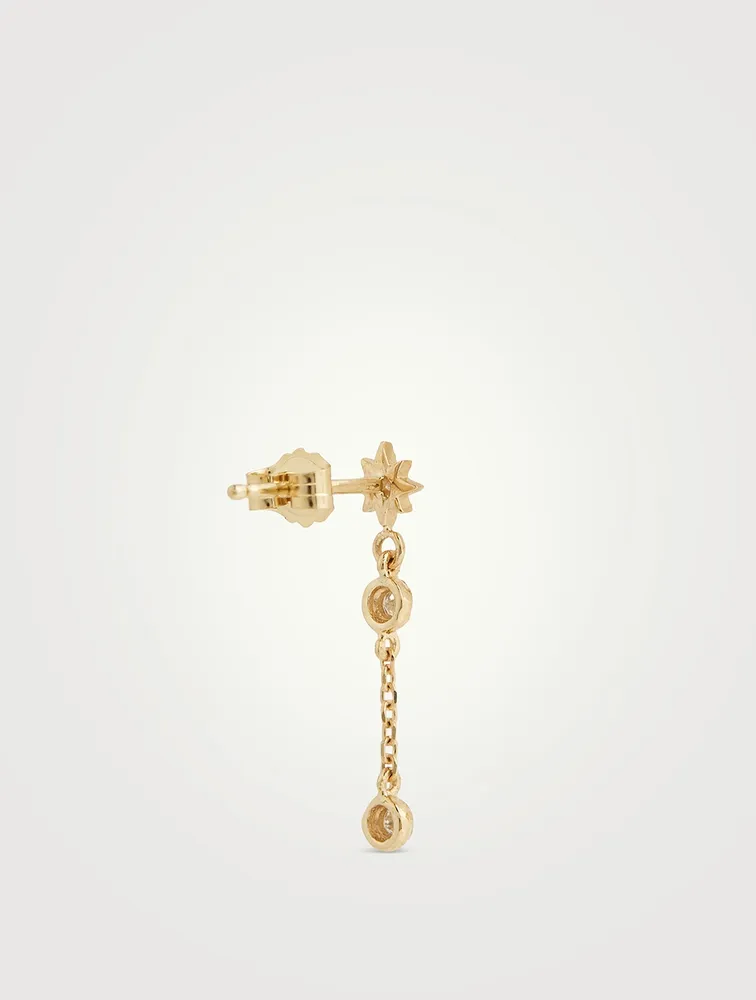 Aztec 14K Gold Single Chain Diamond Drop Earring