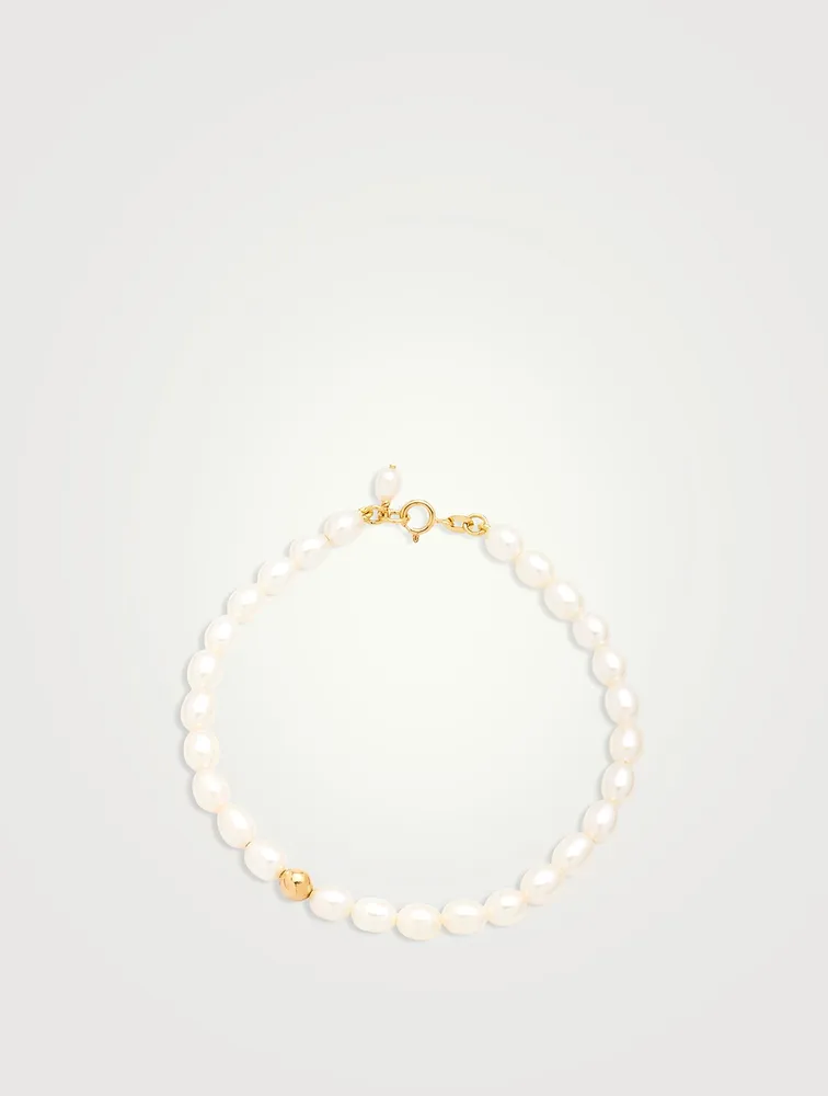 14K Gold Oval Pearl Gold Nugget Bracelet