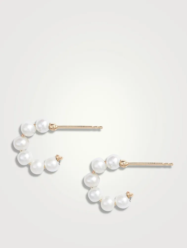 14K Gold Mini Baby Pearl Huggie Hoop Earrings