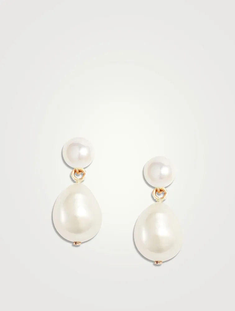 14K Gold Pearl Baroque Duo Earrings