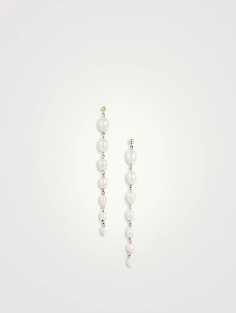 14K Gold Gradual Oval Pearl Drop Earrings
