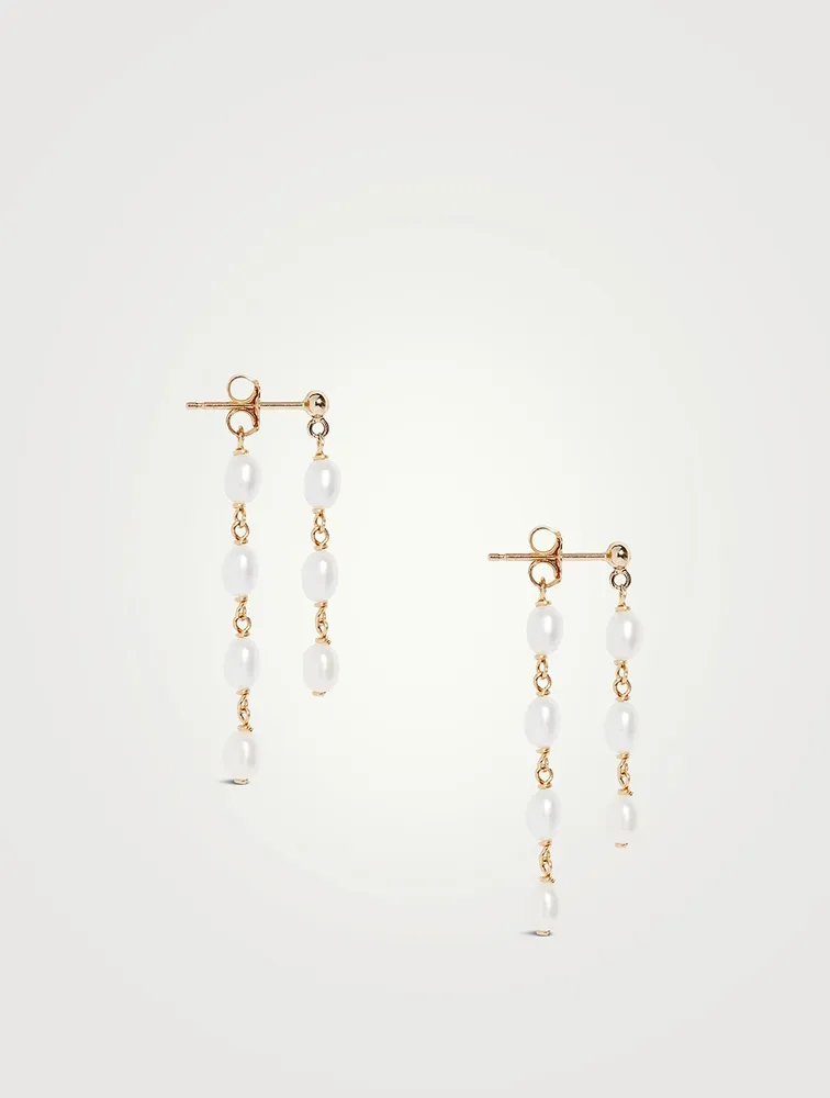 14K Gold Petite Oval Pearl Dangle Jacket Earrings