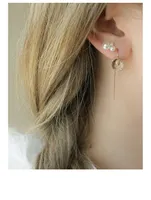 14K Gold Double Pearl Stud Earrings With Diamonds