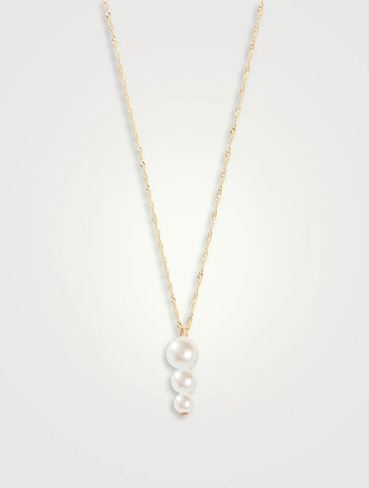 14K Gold Triple Pearl Pendant Necklace