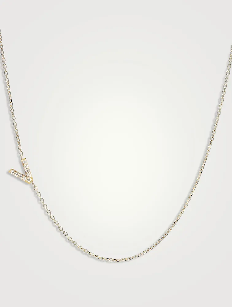 Love Letter 14K Gold V Initial Pavé Diamond Necklace