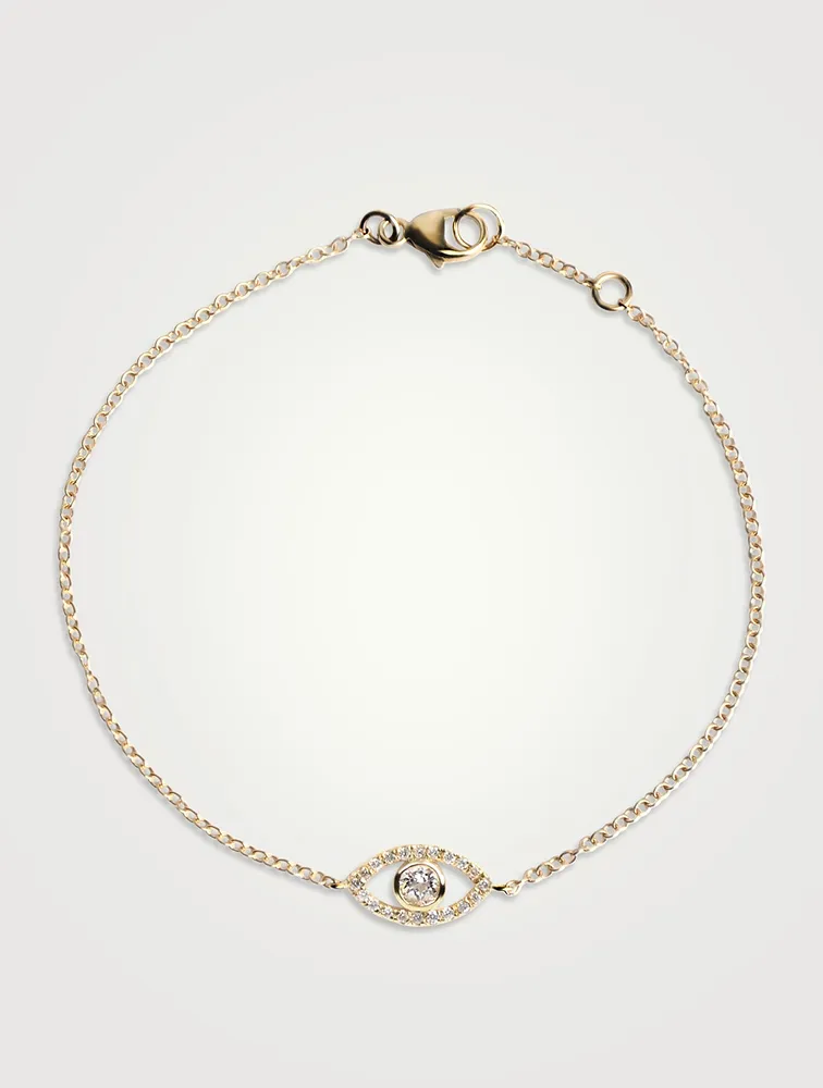 Classique 14K Gold Pavé Evil Eye Bracelet With White Topaz And Diamonds
