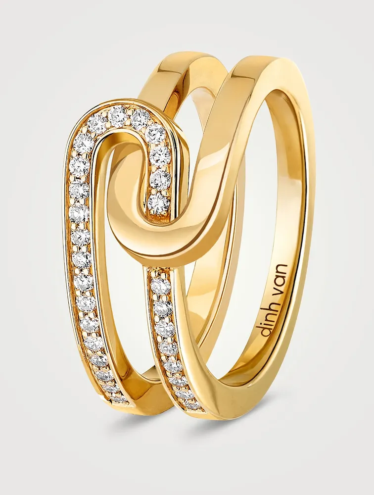 Small Maillon Star 18K Gold Ring With Diamonds