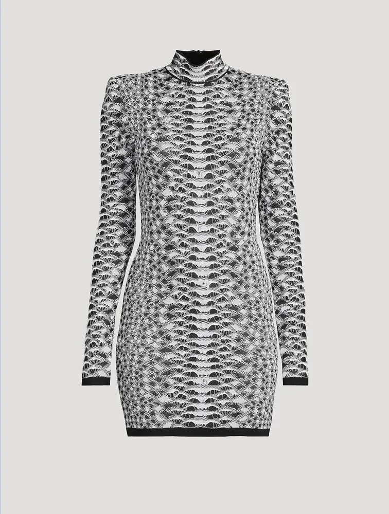 Snakeskin-Embossed Knit Mini Dress