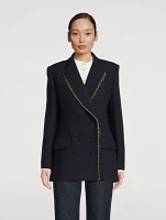 Chain-Trimmed Double-Breasted Wool Blazer