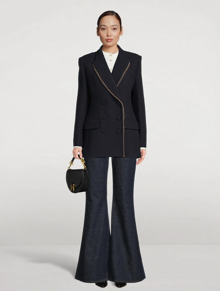 Chain-Trimmed Double-Breasted Wool Blazer