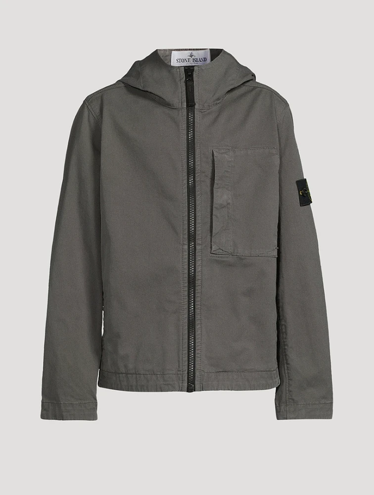 Stretch Cotton Zip Jacket With Hood