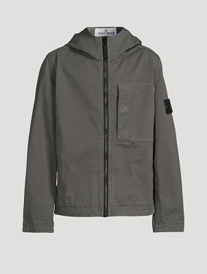 Stretch Cotton Zip Jacket With Hood