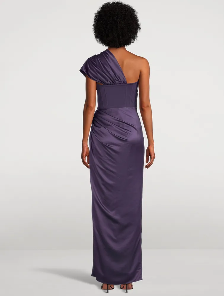 Ruched One-Shoulder Combo Gown