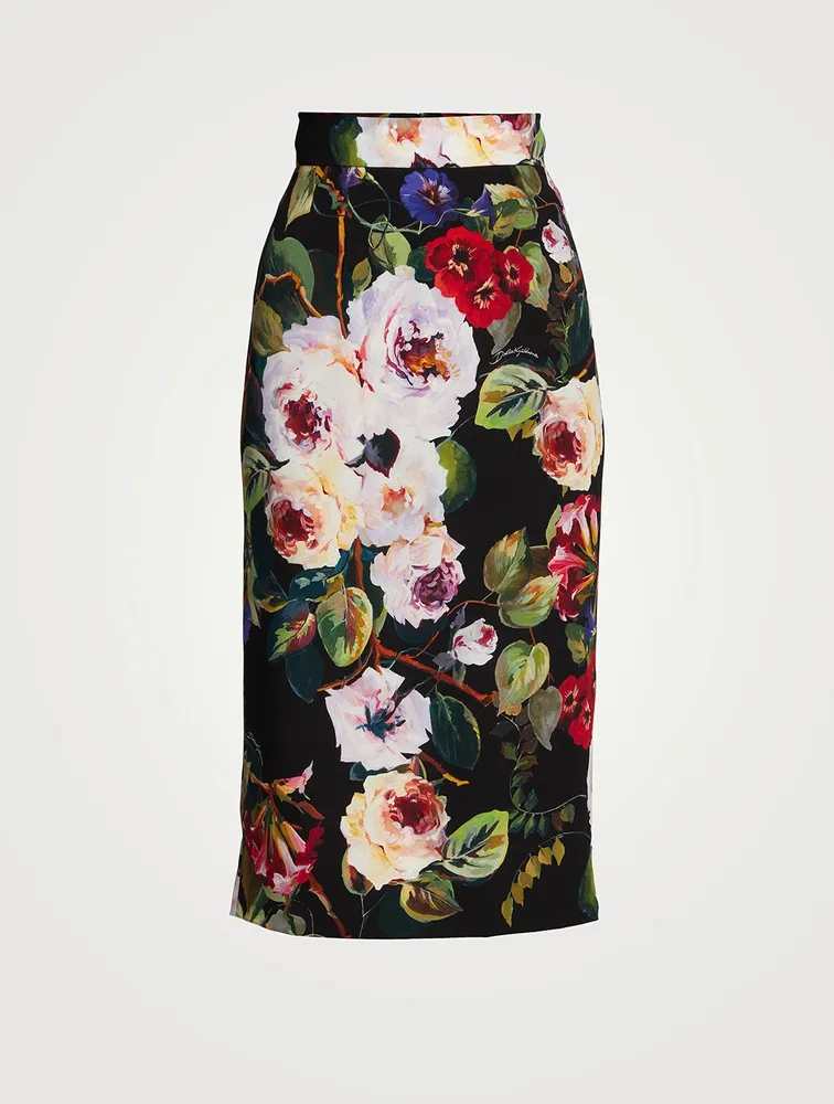 Silk Charmeuse Midi Skirt Floral Print