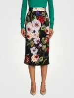Silk Charmeuse Midi Skirt Floral Print