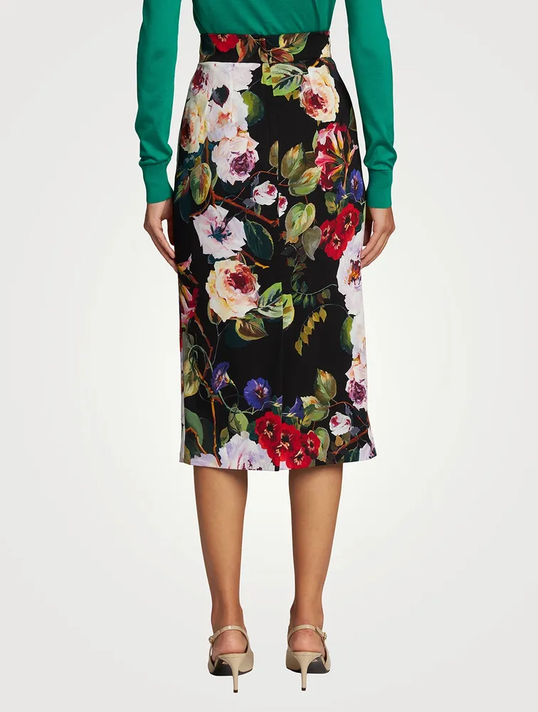 Silk Charmeuse Midi Skirt Floral Print