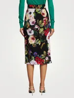 Silk Charmeuse Midi Skirt Floral Print