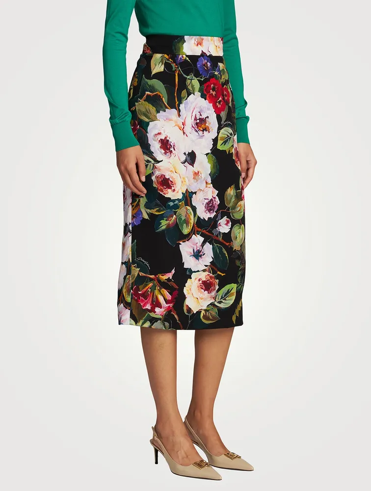 Silk Charmeuse Midi Skirt Floral Print