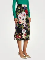 Silk Charmeuse Midi Skirt Floral Print