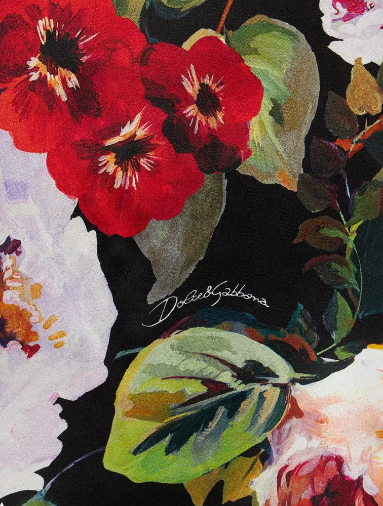 Stretch Silk Satin Shirt Floral Print