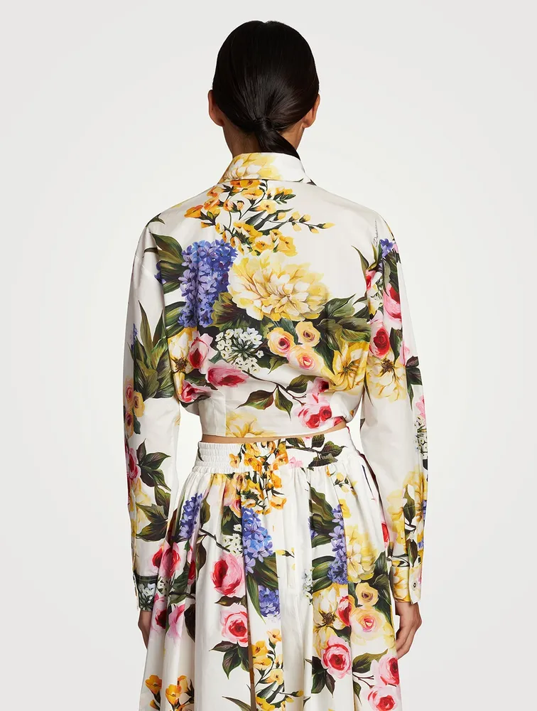 Cotton Cropped Shirt Floral Print