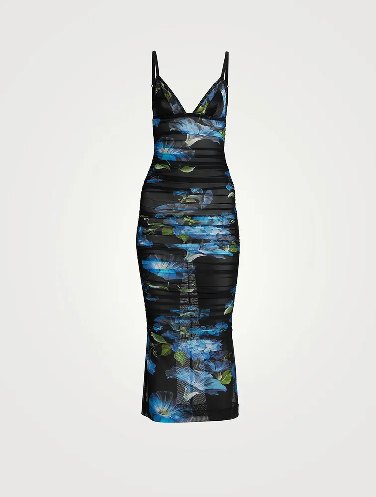 Tulle Midi Slip Dress Floral Print