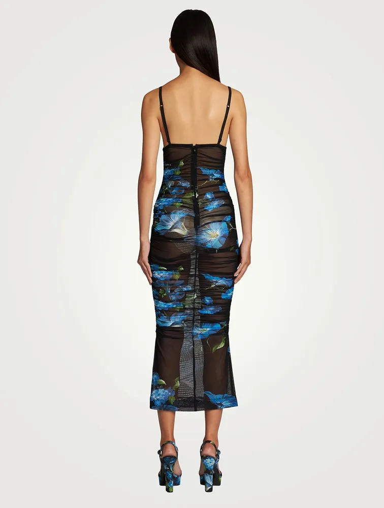Tulle Midi Slip Dress Floral Print