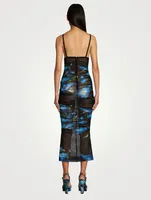 Tulle Midi Slip Dress Floral Print