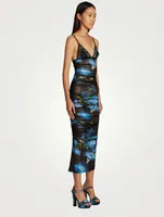Tulle Midi Slip Dress Floral Print
