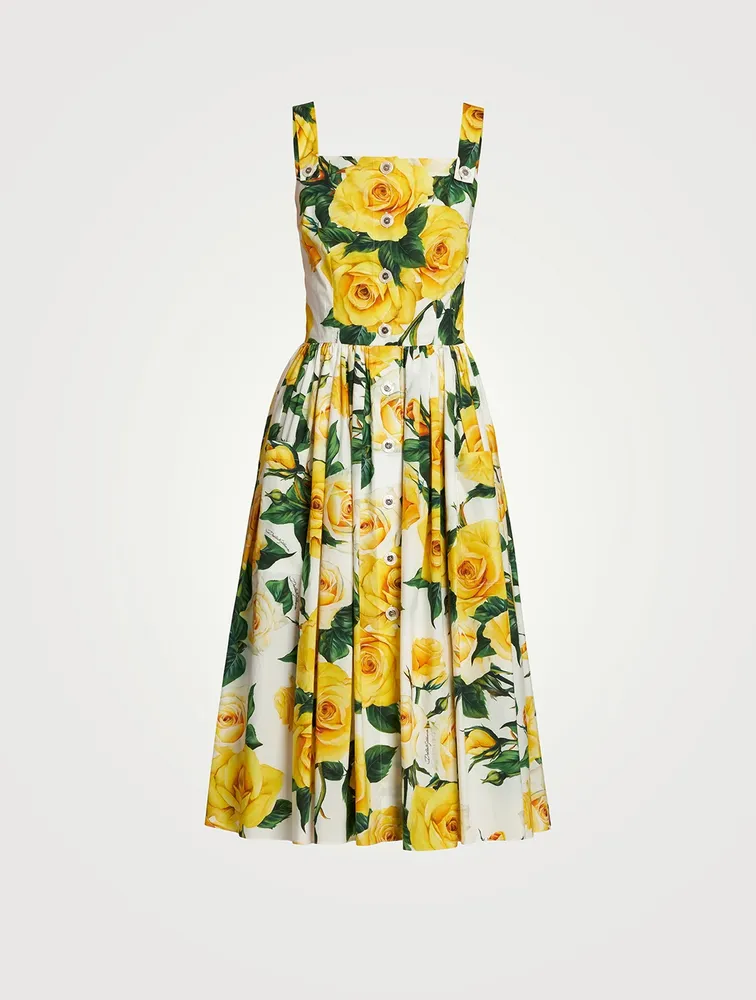 Cotton Poplin Midi Dress Floral Print