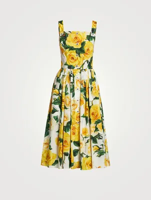 Cotton Poplin Midi Dress Floral Print