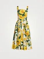 Cotton Poplin Midi Dress Floral Print