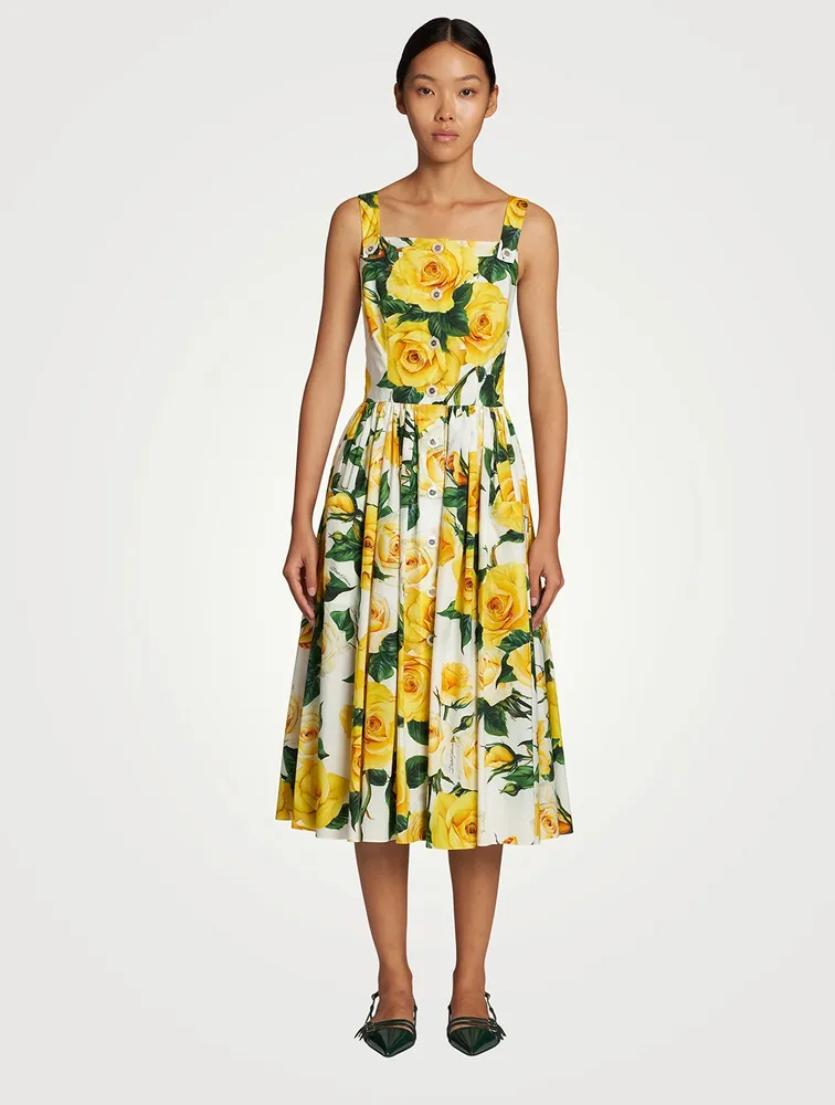 Cotton Poplin Midi Dress Floral Print