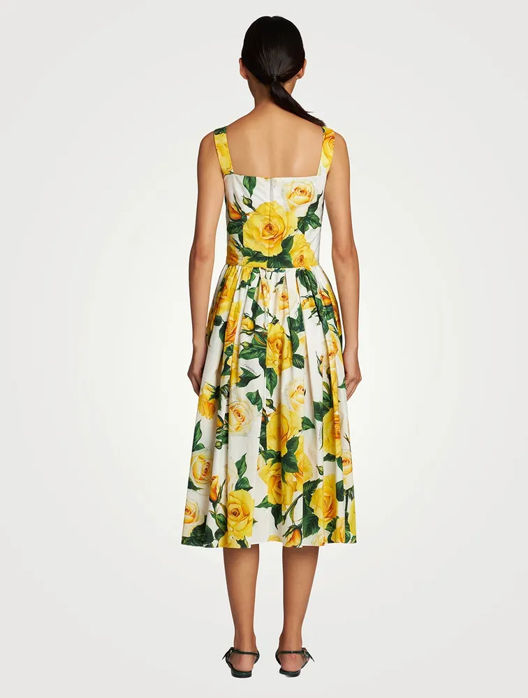 Cotton Poplin Midi Dress Floral Print