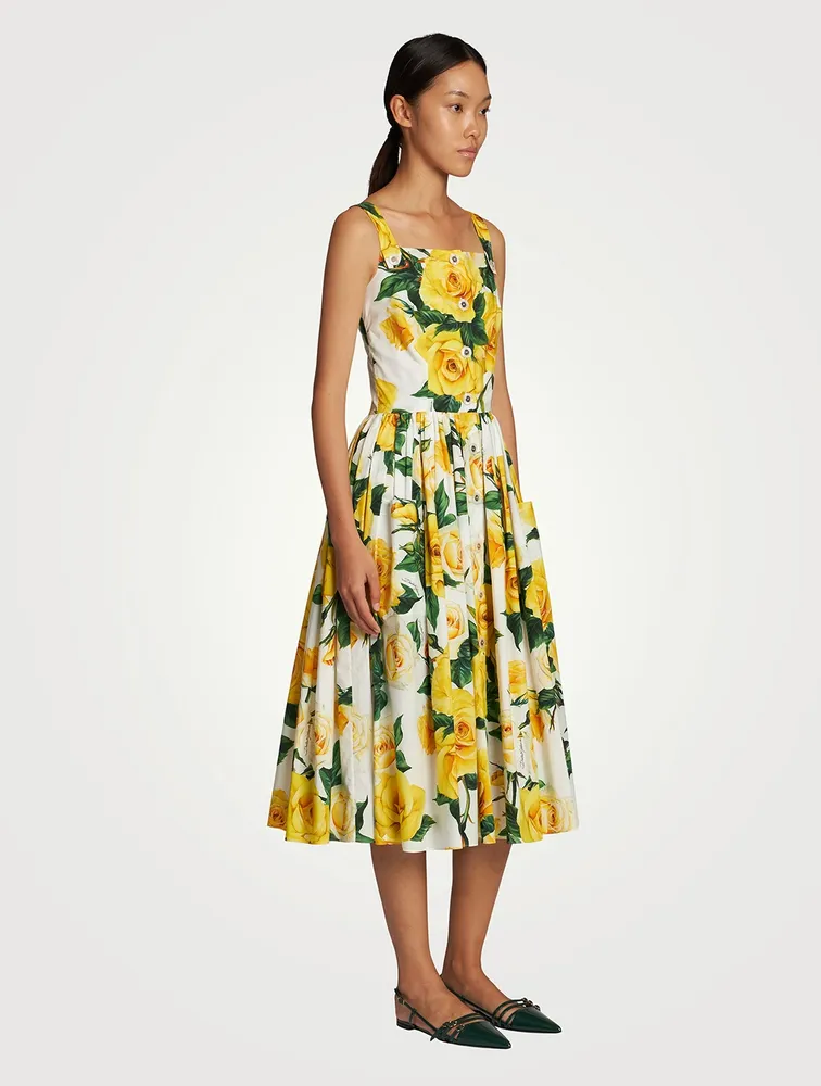 Cotton Poplin Midi Dress Floral Print