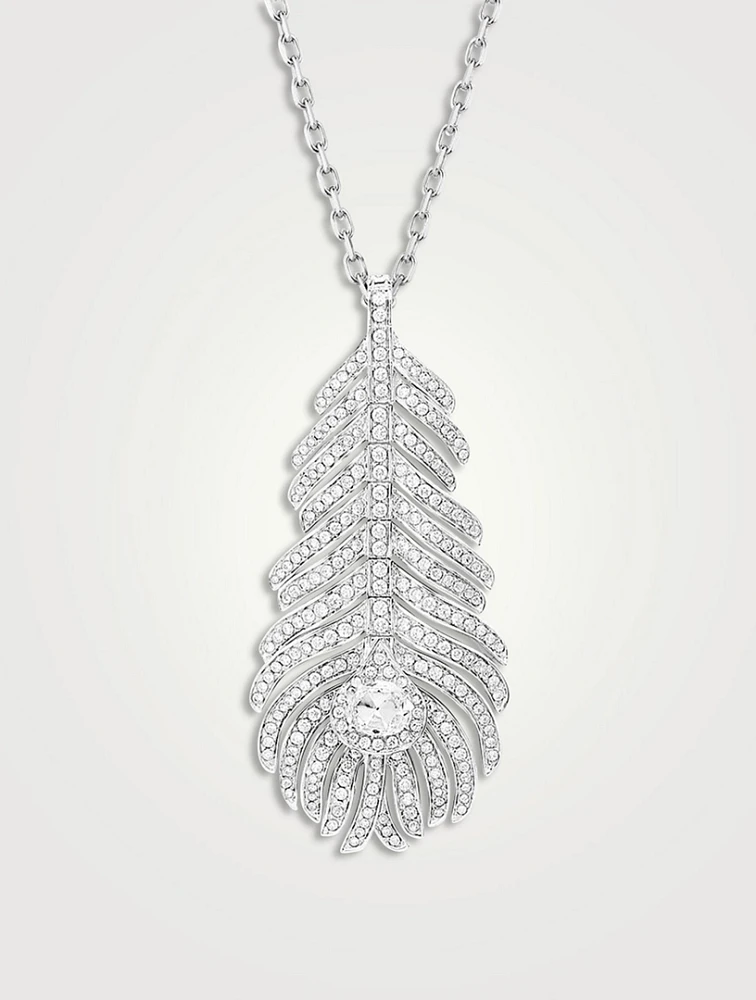 Medium Plume De Paon White Gold Pendant Necklace With Diamonds