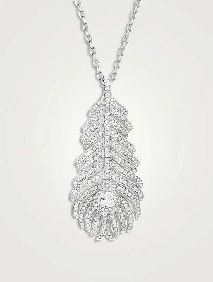 Medium Plume De Paon White Gold Pendant Necklace With Diamonds
